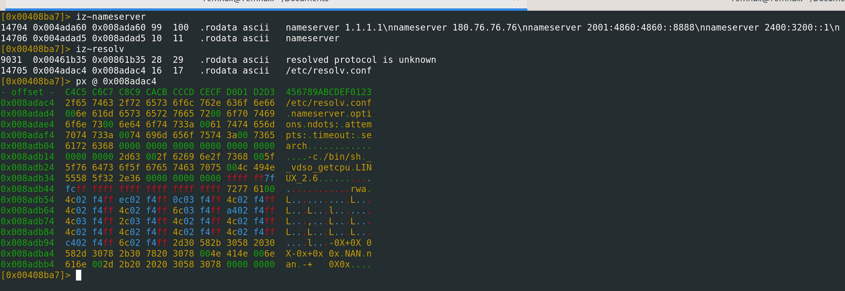 resolv.conf entries in the malicious binary